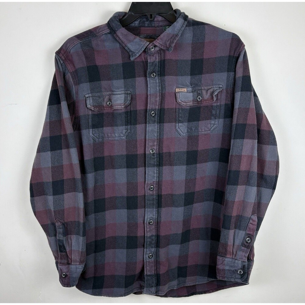 Men’s Orvis Heavyweight Flannel Shirt / Red / Grey / Size XLT
